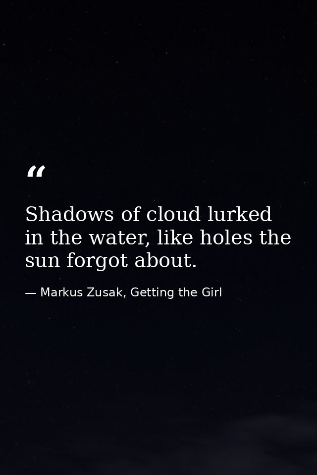 Shadows of cloud lurked in the water, like holes the sun forgot about. — Markus Zusak, Getting the Girl