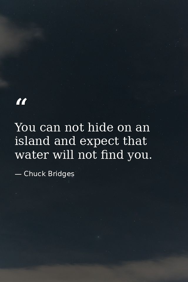 You can not hide on an island and expect that water will not find you. — Chuck Bridges
