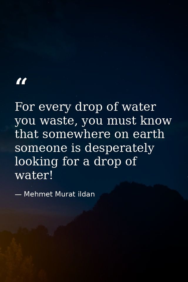 For every drop of water you waste, you must know that somewhere on earth someone is desperately looking for a drop of wa — Mehmet Murat ildan