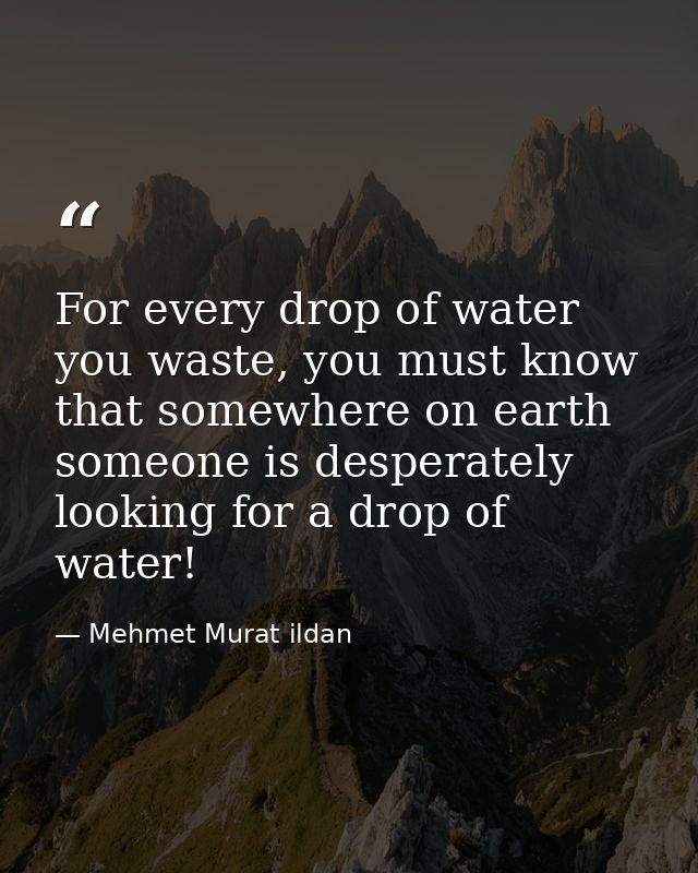 For every drop of water you waste, you must know that somewhere on earth someone is desperately looking for a drop of wa — Mehmet Murat ildan