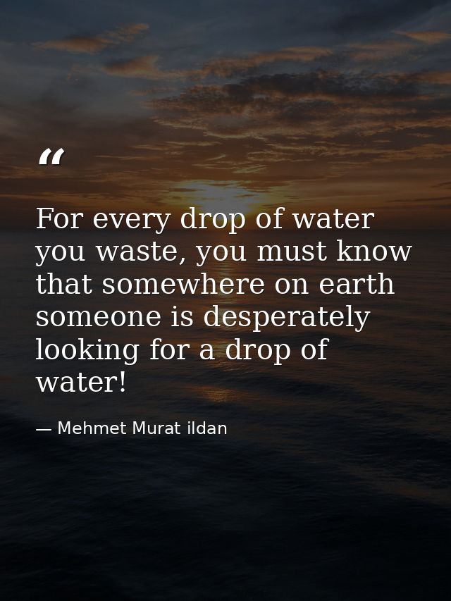 For every drop of water you waste, you must know that somewhere on earth someone is desperately looking for a drop of wa — Mehmet Murat ildan