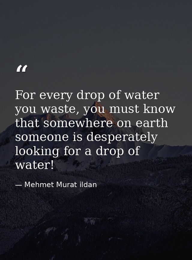 For every drop of water you waste, you must know that somewhere on earth someone is desperately looking for a drop of wa — Mehmet Murat ildan