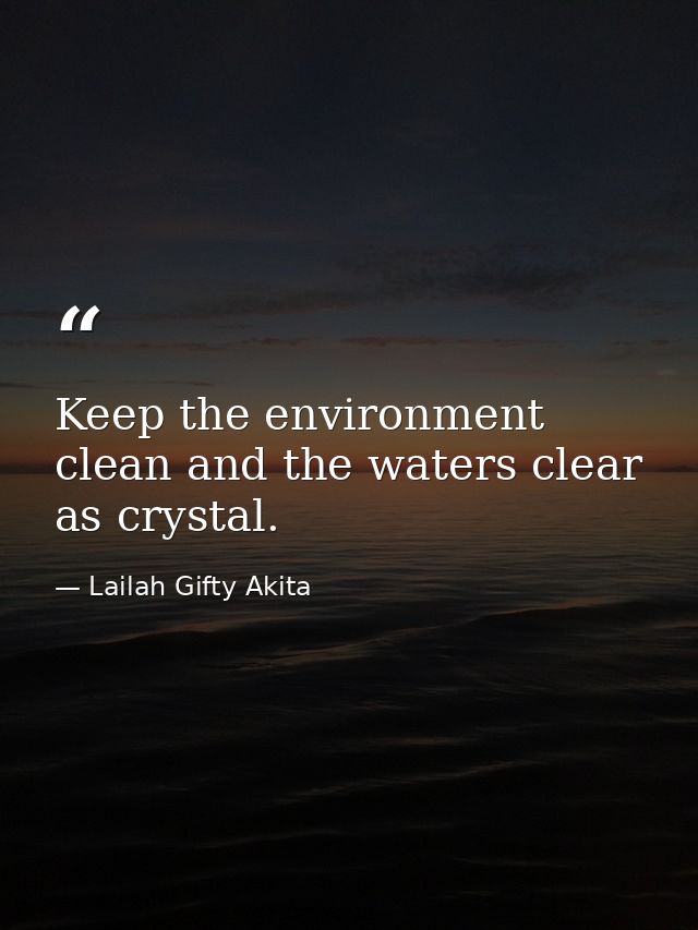 Keep the environment clean and the waters clear as crystal. — Lailah Gifty Akita