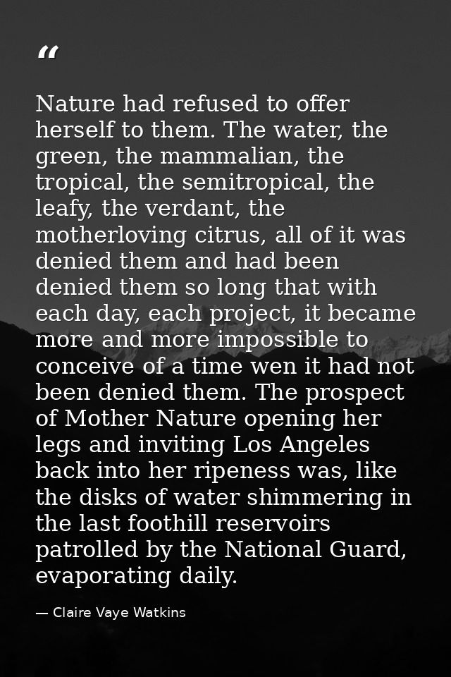Nature had refused to offer herself to them. The water, the green, the mammalian, the tropical, the semitropical, the le — Claire Vaye Watkins