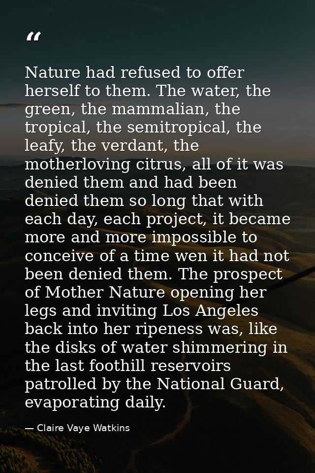 Nature had refused to offer herself to them. The water, the green, the mammalian, the tropical, the semitropical, the le — Claire Vaye Watkins