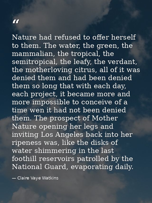 Nature had refused to offer herself to them. The water, the green, the mammalian, the tropical, the semitropical, the le — Claire Vaye Watkins