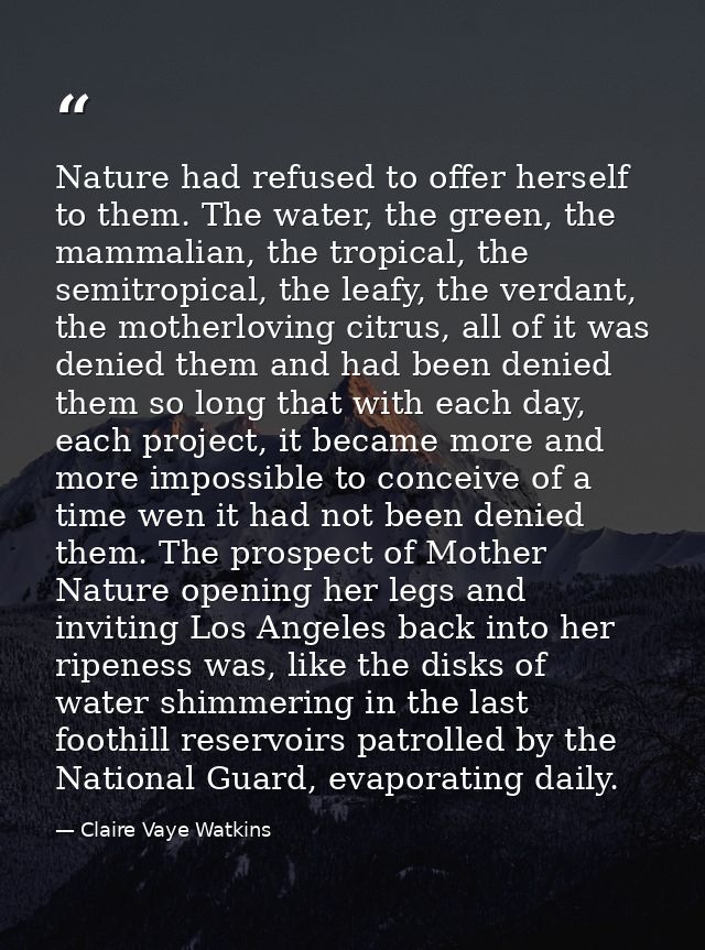 Nature had refused to offer herself to them. The water, the green, the mammalian, the tropical, the semitropical, the le — Claire Vaye Watkins