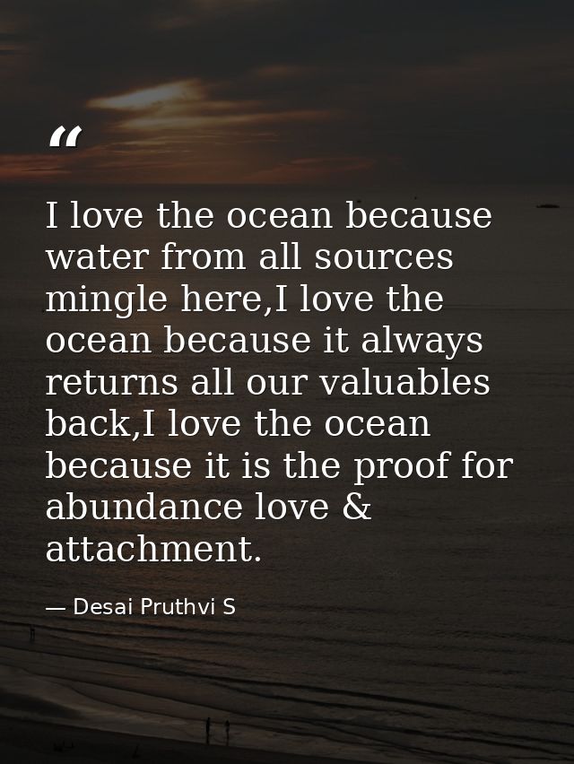 I love the ocean because water from all sources mingle here,I love the ocean because it always returns all our valuables — Desai Pruthvi S