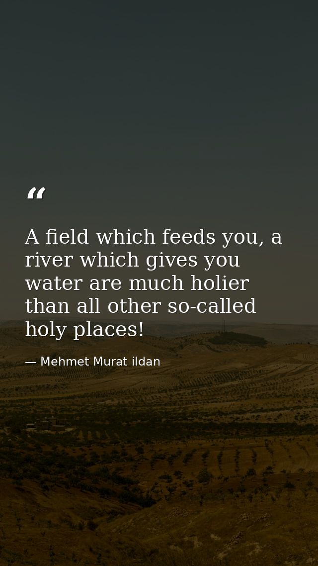 A field which feeds you, a river which gives you water are much holier than all other so-called holy places! — Mehmet Murat ildan