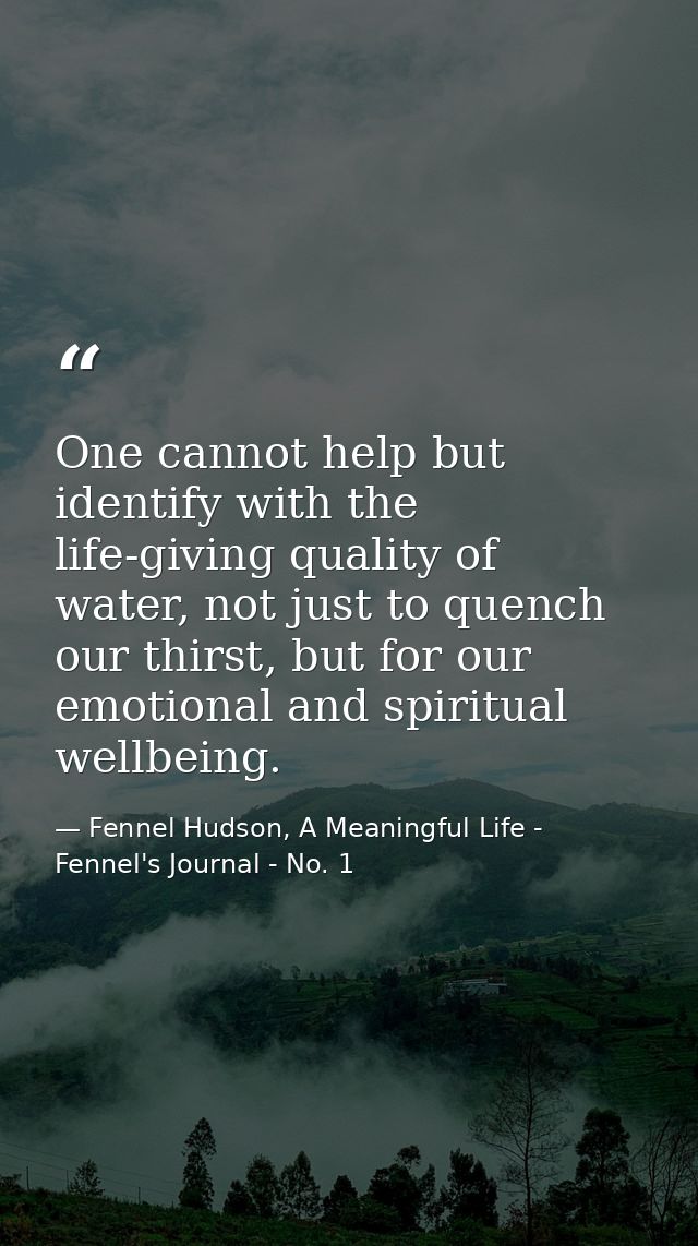 One cannot help but identify with the life-giving quality of water, not just to quench our thirst, but for our emotional — Fennel Hudson, A Meaningful Life - Fennel's Journal - No. 1