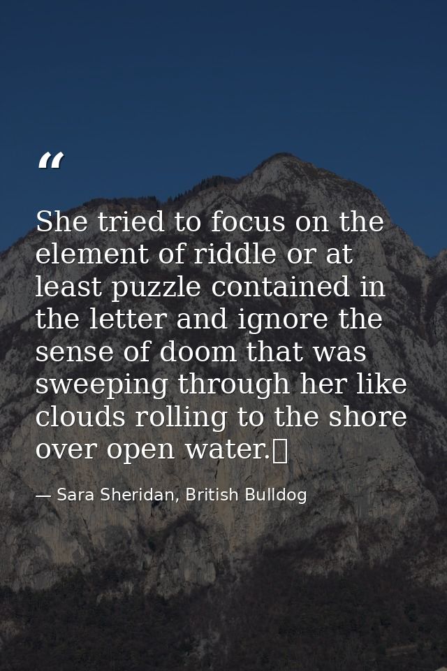 She tried to focus on the element of riddle or at least puzzle contained in the letter and ignore the sense of doom that — Sara Sheridan, British Bulldog