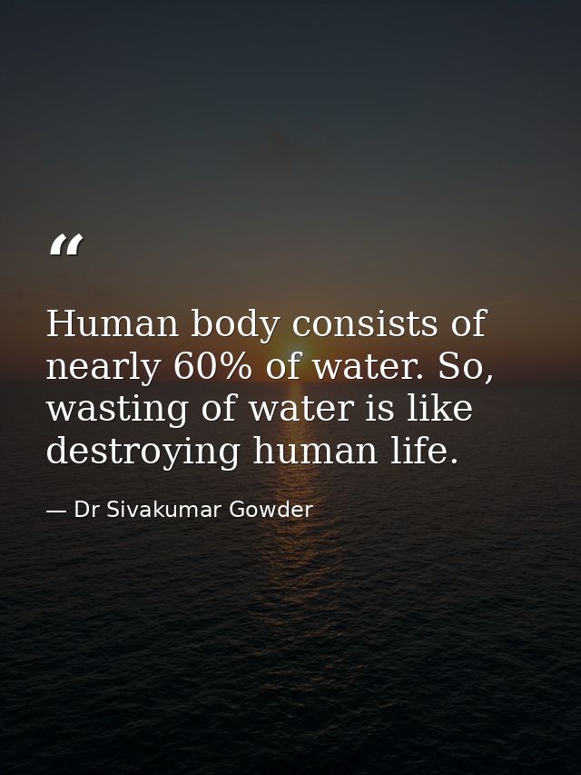 Human body consists of nearly 60% of water. So, wasting of water is like destroying human life. — Dr Sivakumar Gowder