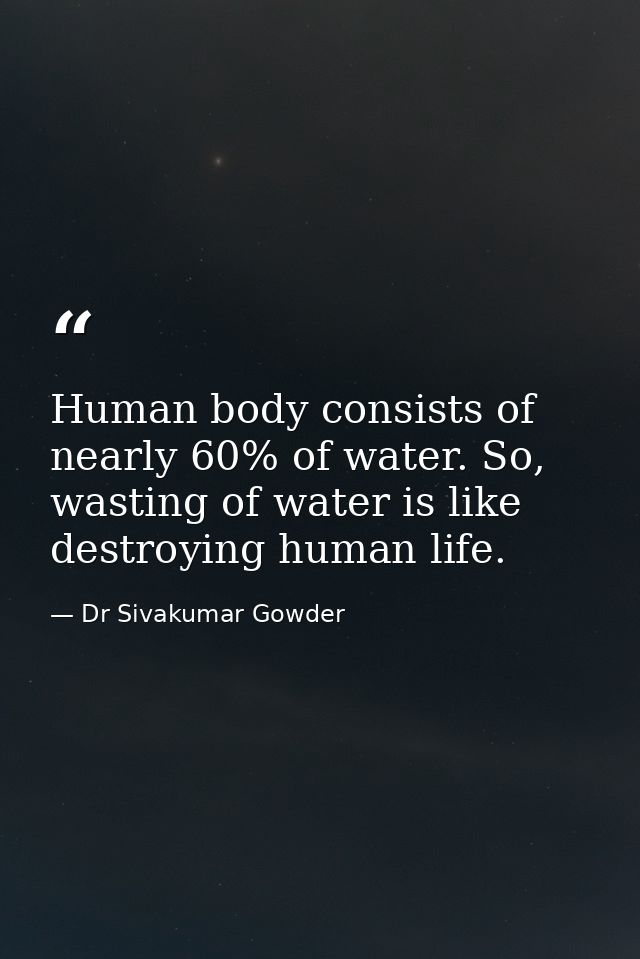 Human body consists of nearly 60% of water. So, wasting of water is like destroying human life. — Dr Sivakumar Gowder