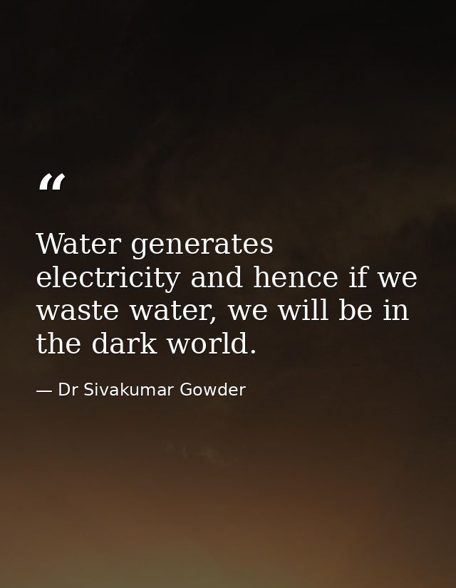 Water generates electricity and hence if we waste water, we will be in the dark world. — Dr Sivakumar Gowder