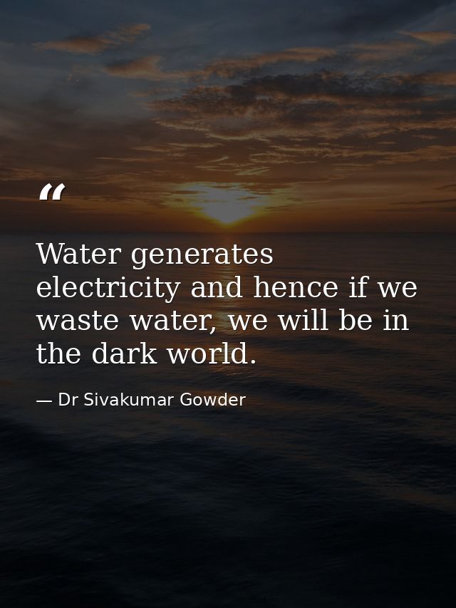 Water generates electricity and hence if we waste water, we will be in the dark world. — Dr Sivakumar Gowder