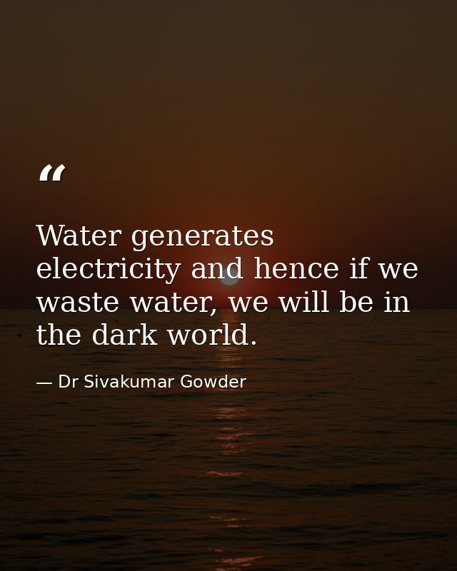 Water generates electricity and hence if we waste water, we will be in the dark world. — Dr Sivakumar Gowder
