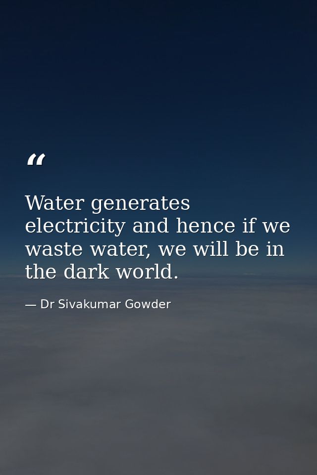 Water generates electricity and hence if we waste water, we will be in the dark world. — Dr Sivakumar Gowder