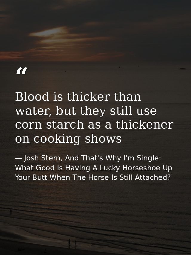 Blood is thicker than water, but they still use corn starch as a thickener on cooking shows — Josh Stern, And That's Why I'm Single: What Good Is Having A Lucky Horseshoe Up Your Butt When The Horse Is Still Attached?