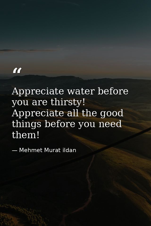 Appreciate water before you are thirsty! Appreciate all the good things before you need them! — Mehmet Murat ildan
