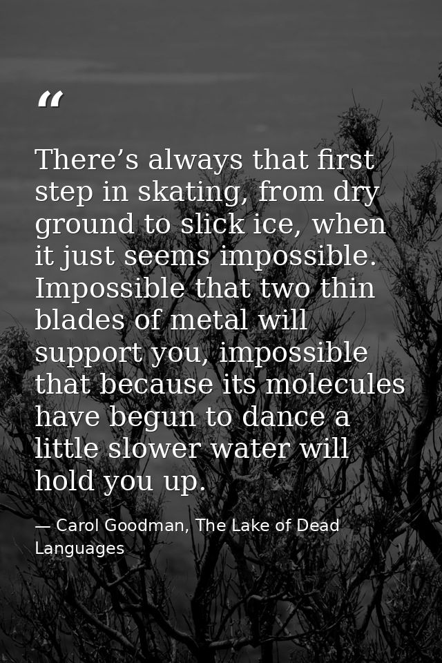 There’s always that first step in skating, from dry ground to slick ice, when it just seems impossible. Impossible that  — Carol Goodman, The Lake of Dead Languages