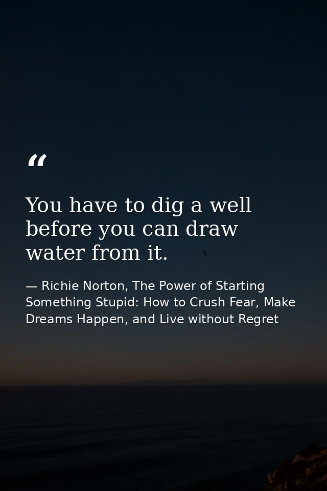 You have to dig a well before you can draw water from it. — Richie Norton, The Power of Starting Something Stupid: How to Crush Fear, Make Dreams Happen, and Live without Regret