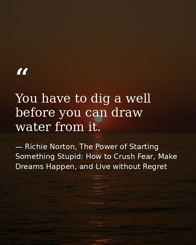 You have to dig a well before you can draw water from it. — Richie Norton, The Power of Starting Something Stupid: How to Crush Fear, Make Dreams Happen, and Live without Regret