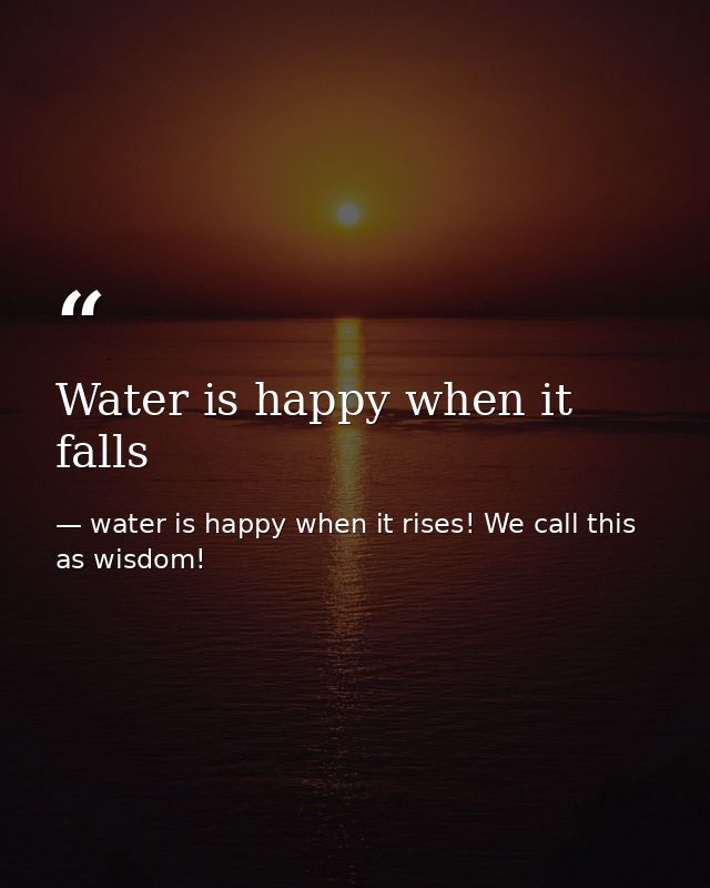 Water is happy when it falls — water is happy when it rises! We call this as wisdom!