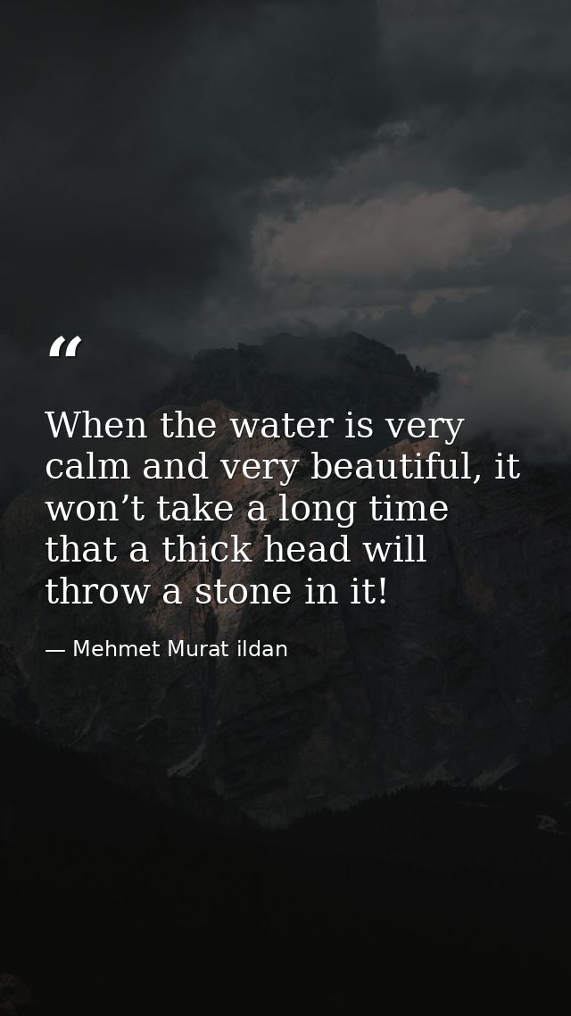 When the water is very calm and very beautiful, it won’t take a long time that a thick head will throw a stone in it! — Mehmet Murat ildan