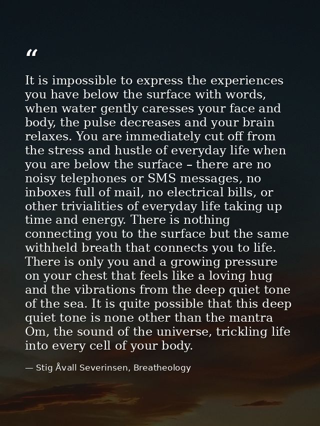 It is impossible to express the experiences you have below the surface with words, when water gently caresses your face  — Stig Åvall Severinsen, Breatheology