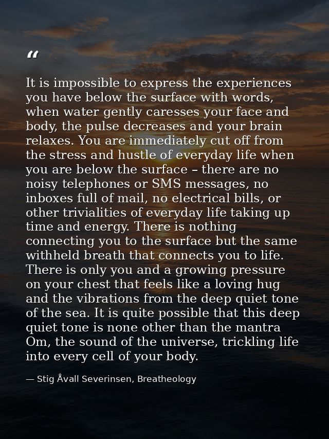 It is impossible to express the experiences you have below the surface with words, when water gently caresses your face  — Stig Åvall Severinsen, Breatheology