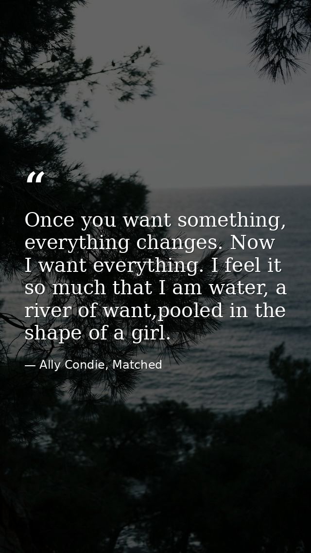 Once you want something, everything changes. Now I want everything. I feel it so much that I am water, a river of want,p — Ally Condie, Matched