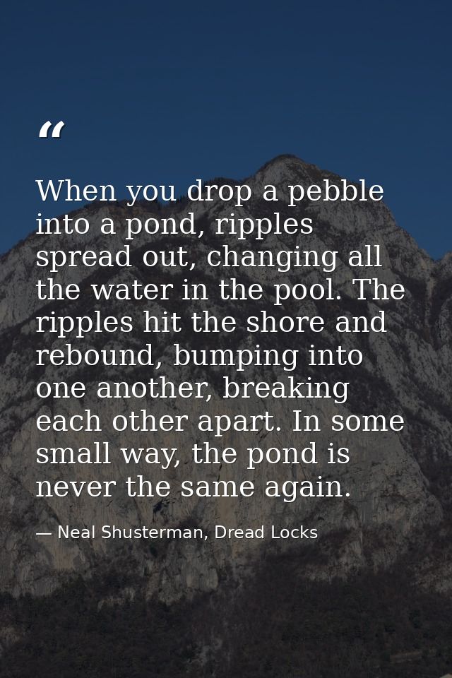 When you drop a pebble into a pond, ripples spread out, changing all the water in the pool. The ripples hit the shore an — Neal Shusterman, Dread Locks