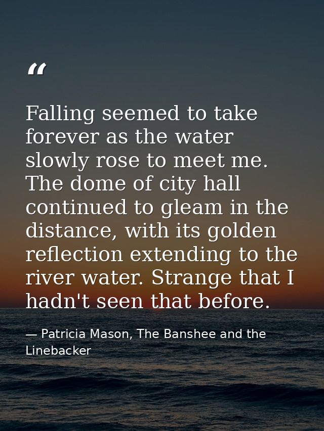 Falling seemed to take forever as the water slowly rose to meet me. The dome of city hall continued to gleam in the dist — Patricia Mason, The Banshee and the Linebacker