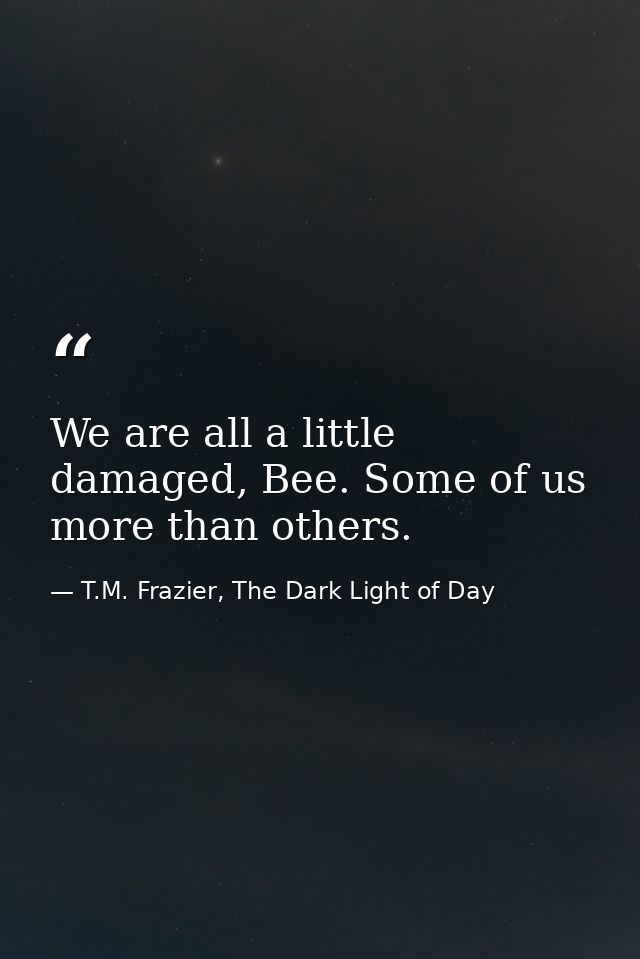 We are all a little damaged, Bee. Some of us more than others. — T.M. Frazier, The Dark Light of Day
