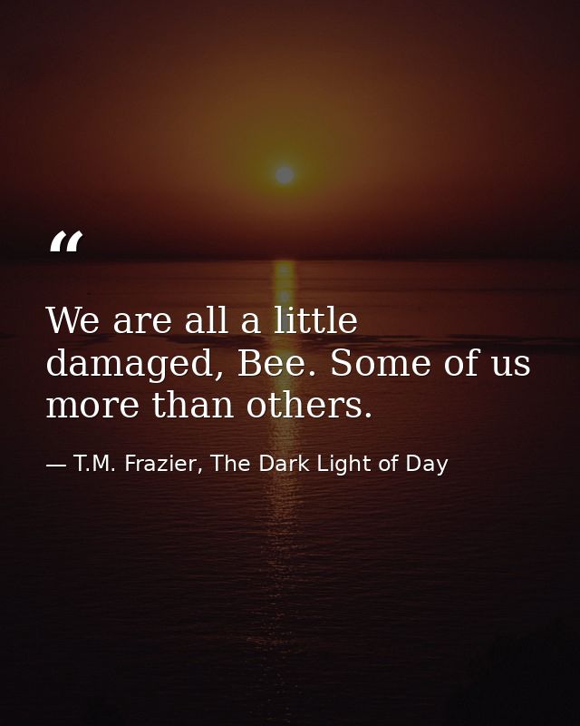 We are all a little damaged, Bee. Some of us more than others. — T.M. Frazier, The Dark Light of Day