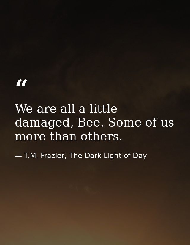 We are all a little damaged, Bee. Some of us more than others. — T.M. Frazier, The Dark Light of Day
