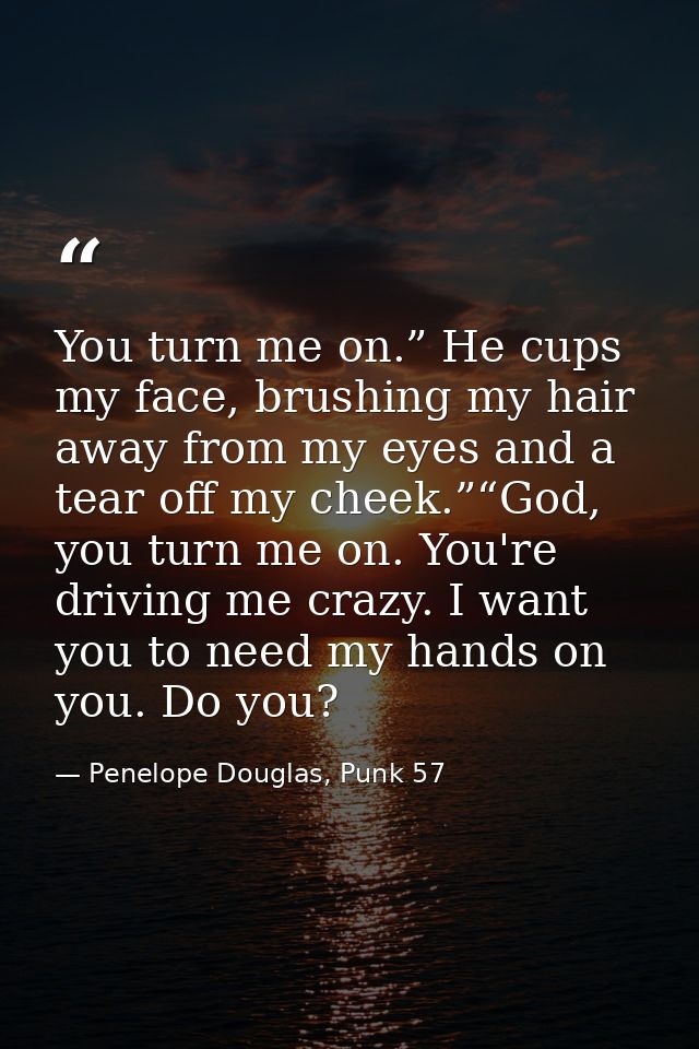 You turn me on.” He cups my face, brushing my hair away from my eyes and a tear off my cheek.”“God, you turn me on. You' — Penelope Douglas, Punk 57