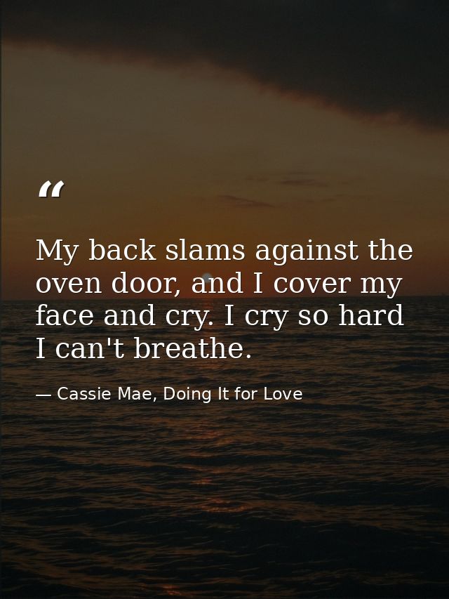 My back slams against the oven door, and I cover my face and cry. I cry so hard I can't breathe. — Cassie Mae, Doing It for Love