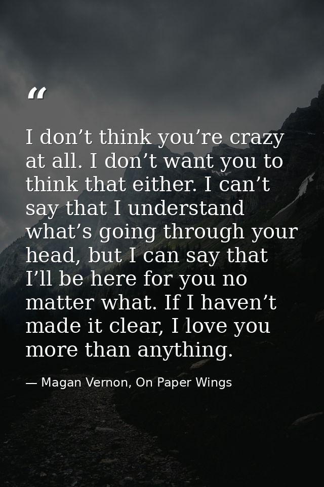 I don’t think you’re crazy at all. I don’t want you to think that either. I can’t say that I understand what’s going thr — Magan Vernon, On Paper Wings