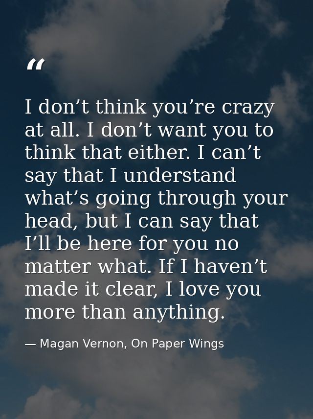 I don’t think you’re crazy at all. I don’t want you to think that either. I can’t say that I understand what’s going thr — Magan Vernon, On Paper Wings