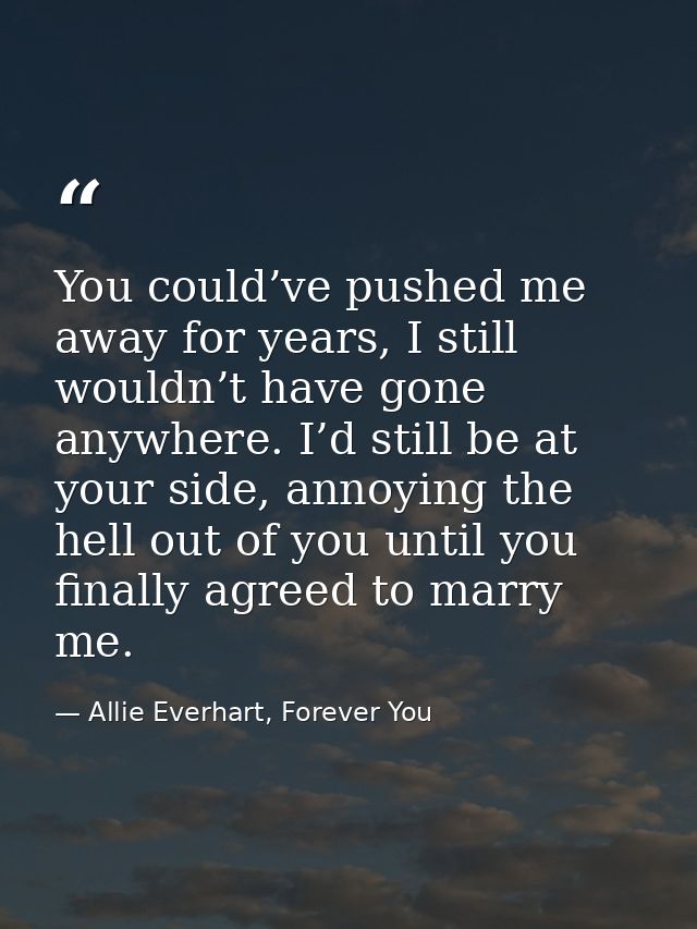 You could’ve pushed me away for years, I still wouldn’t have gone anywhere. I’d still be at your side, annoying the hell — Allie Everhart, Forever You