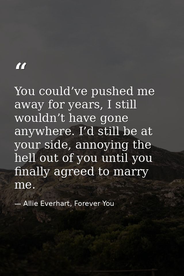 You could’ve pushed me away for years, I still wouldn’t have gone anywhere. I’d still be at your side, annoying the hell — Allie Everhart, Forever You