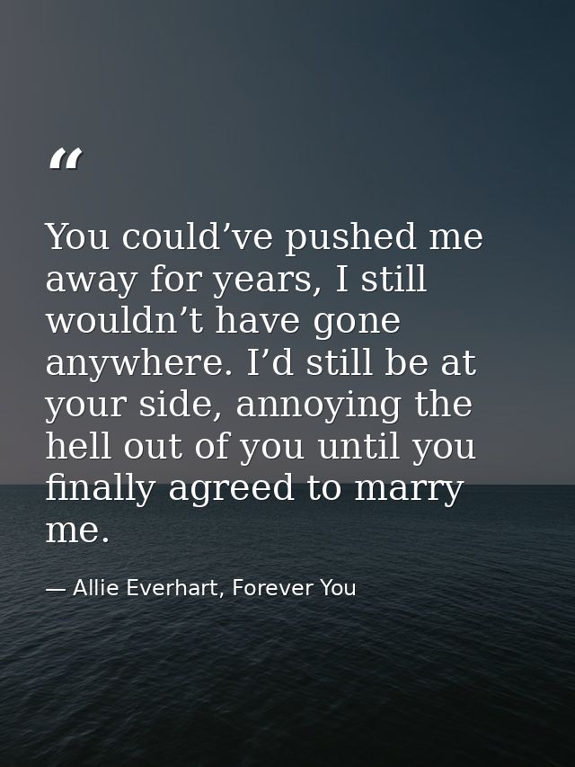 You could’ve pushed me away for years, I still wouldn’t have gone anywhere. I’d still be at your side, annoying the hell — Allie Everhart, Forever You