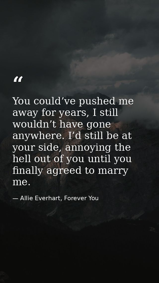 You could’ve pushed me away for years, I still wouldn’t have gone anywhere. I’d still be at your side, annoying the hell — Allie Everhart, Forever You