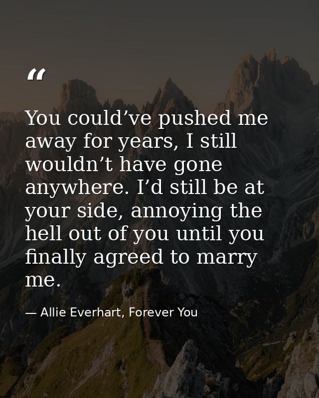 You could’ve pushed me away for years, I still wouldn’t have gone anywhere. I’d still be at your side, annoying the hell — Allie Everhart, Forever You