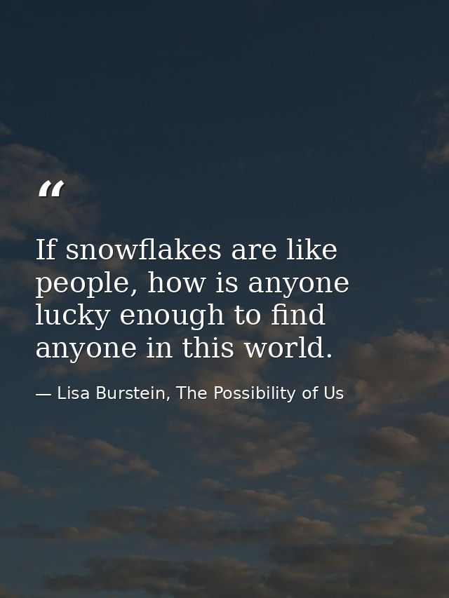 If snowflakes are like people, how is anyone lucky enough to find anyone in this world. — Lisa Burstein, The Possibility of Us