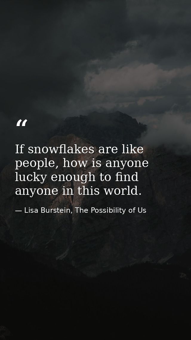 If snowflakes are like people, how is anyone lucky enough to find anyone in this world. — Lisa Burstein, The Possibility of Us