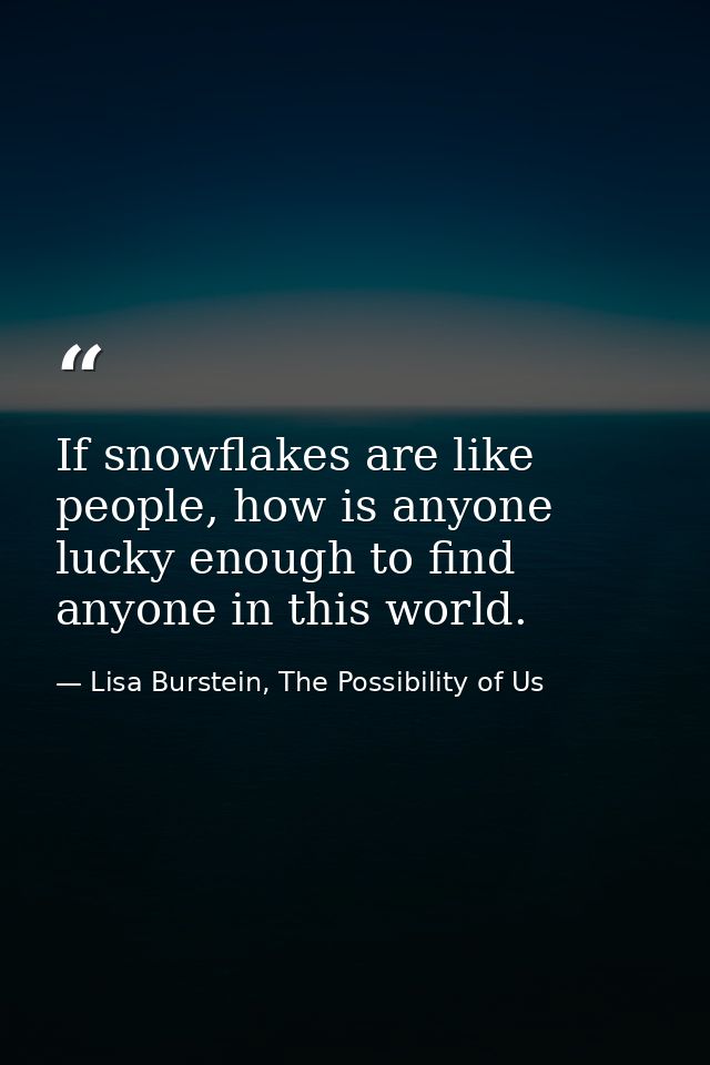 If snowflakes are like people, how is anyone lucky enough to find anyone in this world. — Lisa Burstein, The Possibility of Us