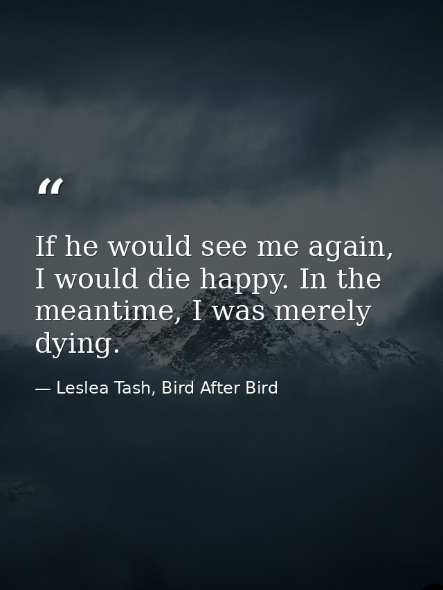If he would see me again, I would die happy. In the meantime, I was merely dying. — Leslea Tash, Bird After Bird