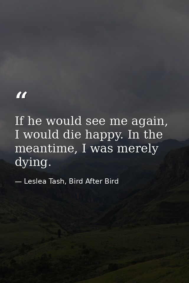 If he would see me again, I would die happy. In the meantime, I was merely dying. — Leslea Tash, Bird After Bird